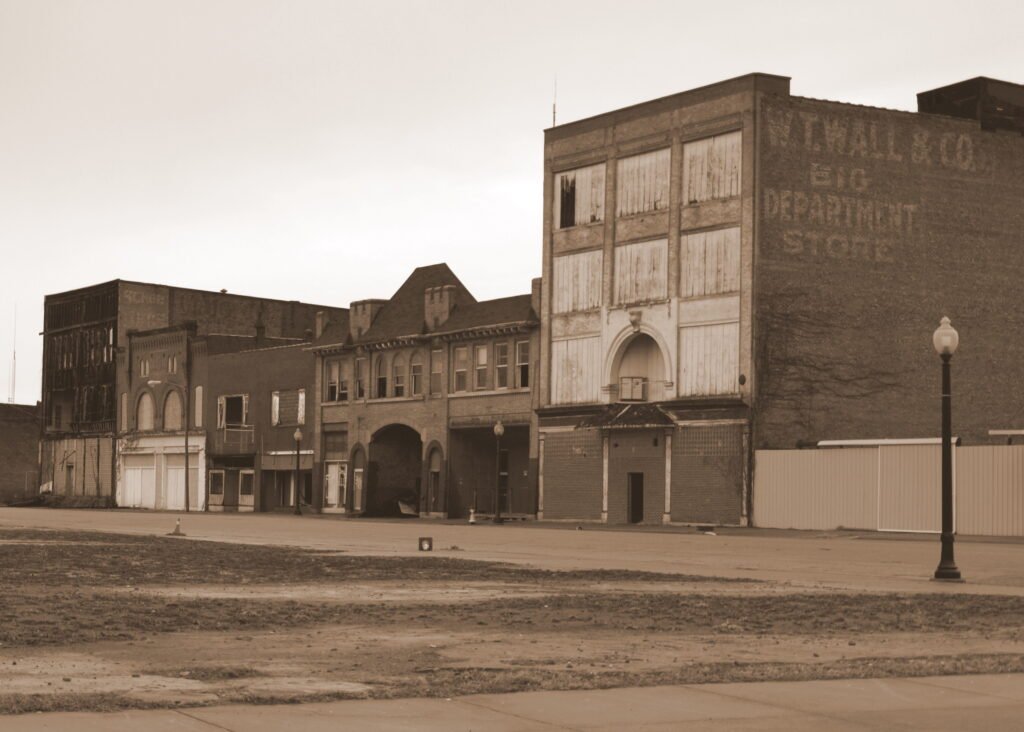 Deserted Buildings Line a Street in Cairo, Illinois